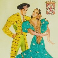 スペインのシルク刺繍ポストカード
