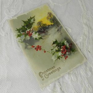 画像2: アンティークカード、柊のクリスマスカード