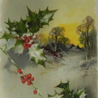 アンティークカード、柊のクリスマスカード