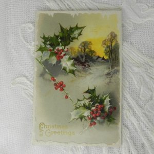画像3: アンティークカード、柊のクリスマスカード