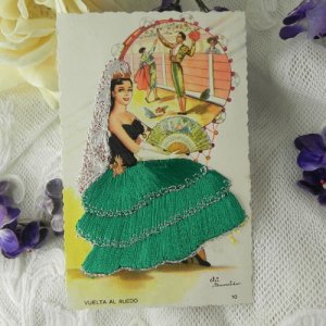 画像2: スペインのシルク刺繍　アンティークカード