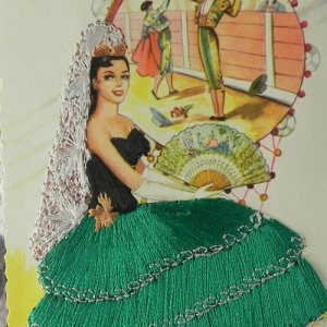 画像1: スペインのシルク刺繍　アンティークカード