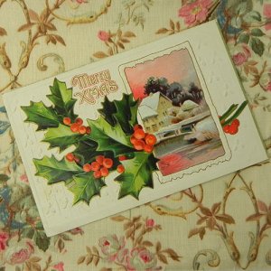 画像2: クリスマスカード、柊と冬景色