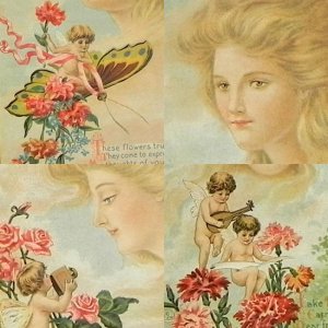 画像3: アンティークカード６枚セット、天使と美しいレディ
