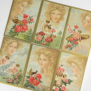 画像4: アンティークカード６枚セット、天使と美しいレディ