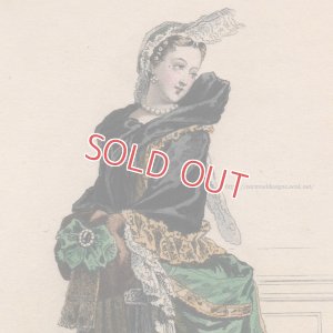 画像1: 1800年代、フランス、ファッションプレート　銅版画 　スカーフをまとう貴婦人