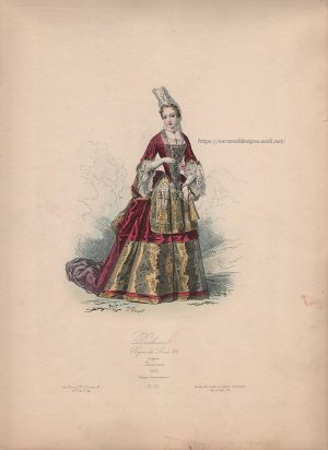 画像3: 1800年代、フランス、ファッションプレート　銅版画 　ルイ14世時代、公爵夫人像