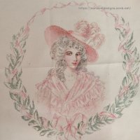 ヴィクトリアン、シルクに手描きペイント　ロココ貴婦人