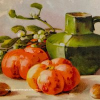 C.Klein・アンティーク・ポストカード、緑の花瓶と宿り木