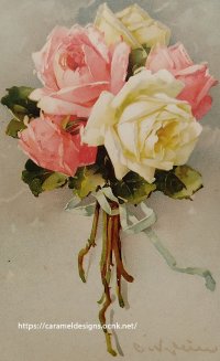 C.Klein・アンティーク・ポストカード、薔薇のブーケ