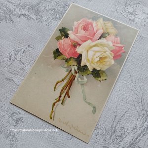 画像2: C.Klein・アンティーク・ポストカード、薔薇のブーケ