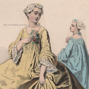 画像: 1800年代、フランス、ファッションプレート　銅版画 　ルイ15世時代のファッション