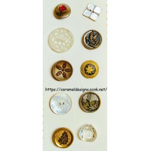 画像: 1800年代-1930年代頃の古いボタン10個セット　パフュームボタン、ハートのガラス等