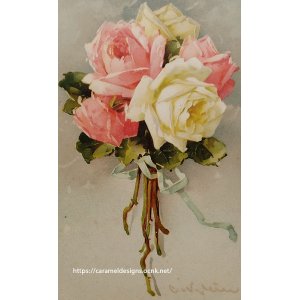 画像: C.Klein・アンティーク・ポストカード、薔薇のブーケ
