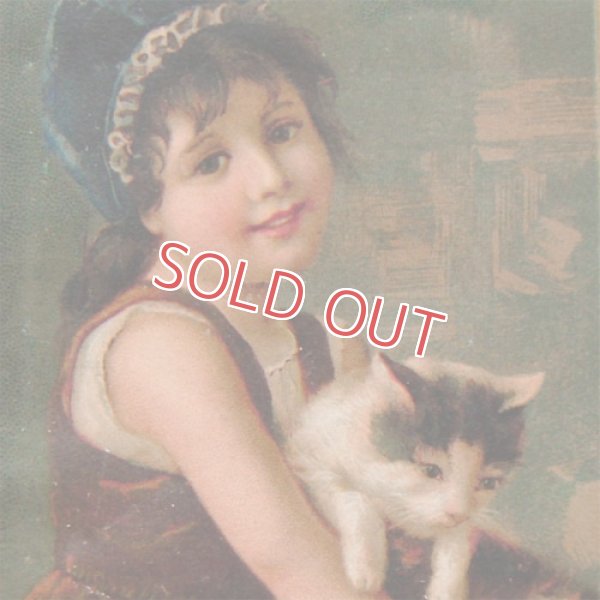 画像1: 猫と青いボネの少女　トレードカード　