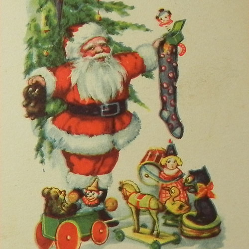 アンティークカード、クリスマスカード、サンタクロース、カード