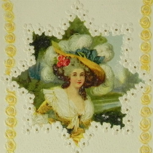 画像1: アンティークカード、ロココ貴婦人
