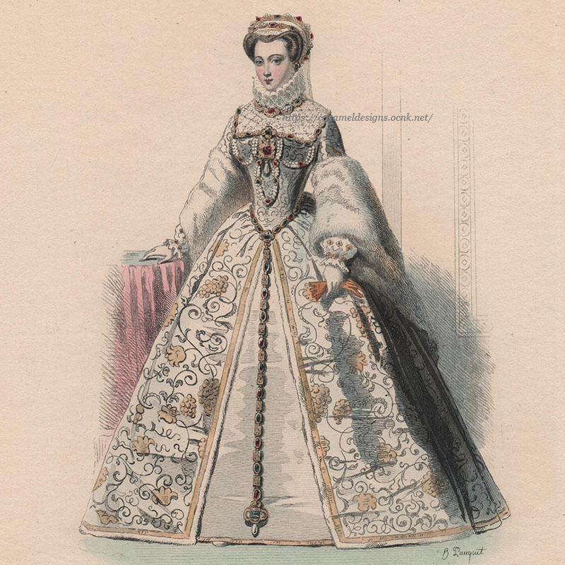 画像2: 1800年代、フランス、ファッションプレート　銅版画 　シャルル９世時代ファッション