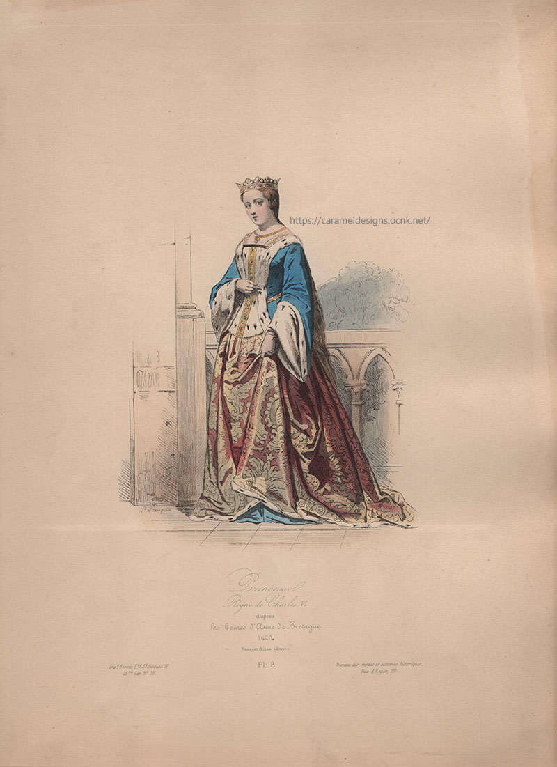 画像3: 1800年代、フランス、ファッションプレート　銅版画 　シャルル６世時代のお姫様