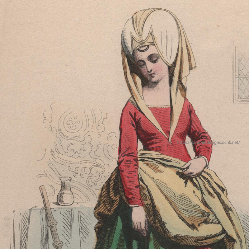 画像1: 1800年代、フランス、ファッションプレート　銅版画 　シャルル7世時代　召使い