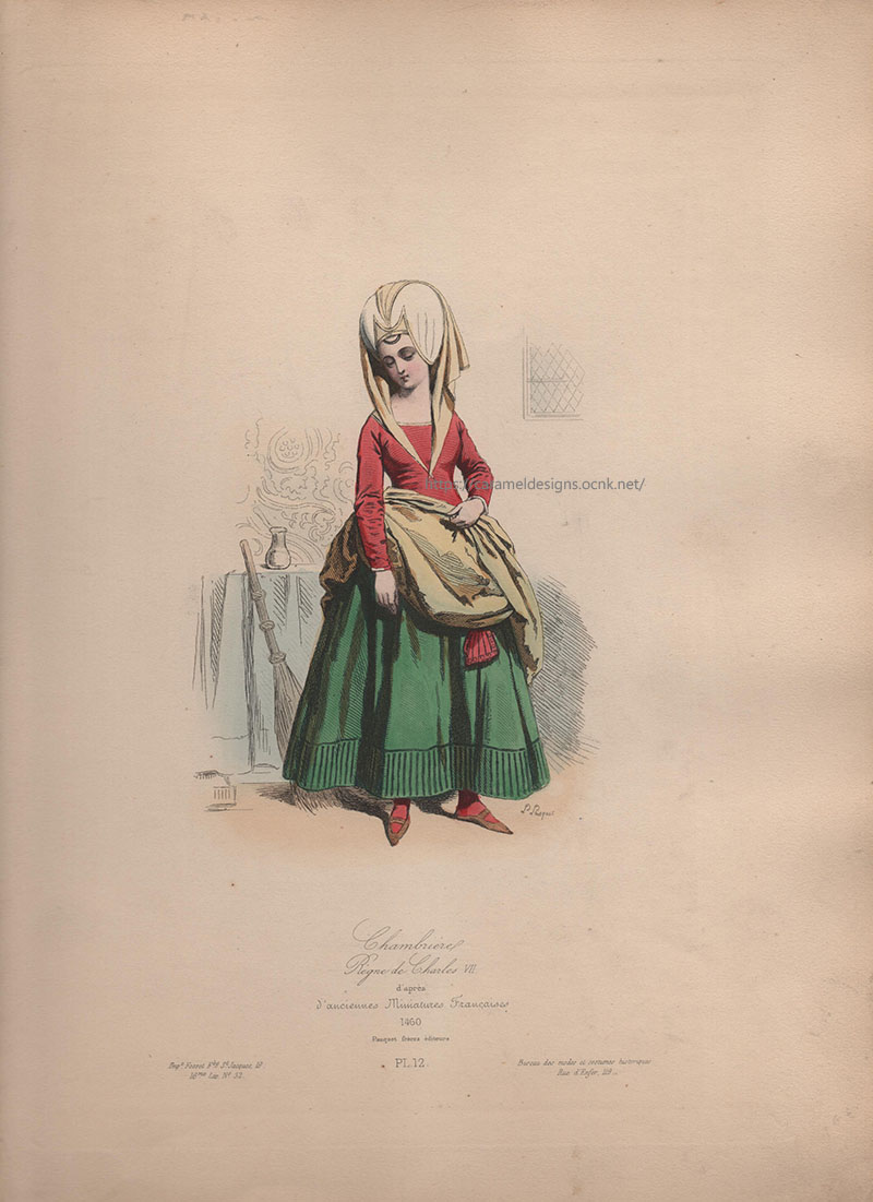 画像3: 1800年代、フランス、ファッションプレート　銅版画 　シャルル7世時代　召使い