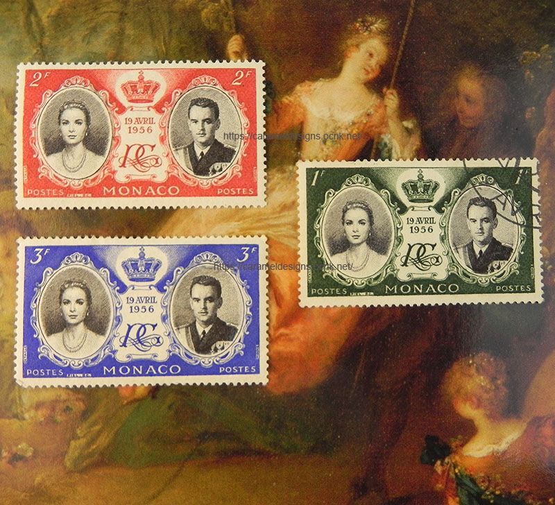 画像1: 1956年モナコ公国切手、レーニエ大公＆グレース・ケリー、結婚記念切手各種