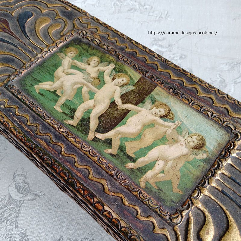 画像1: イタリア製、天使のデコパージュ木製ボックス