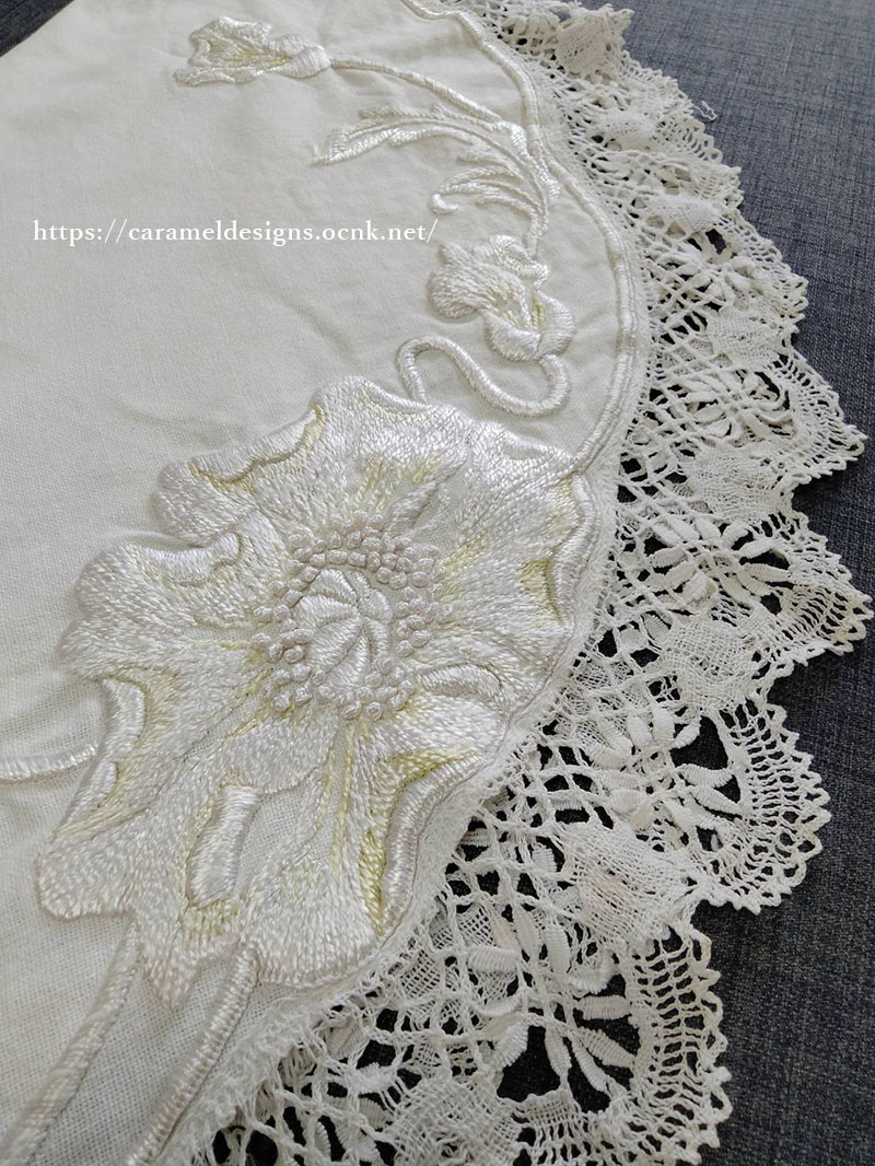 画像5: アールヌーヴォー・手刺繍とレースのテーブルクロス
