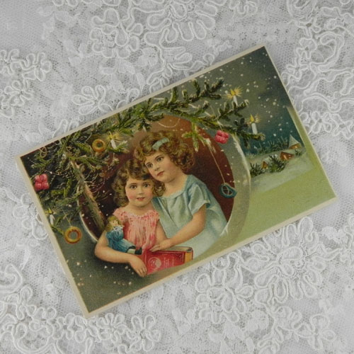 画像: アンティークカード　ドールと少女たちのクリスマス